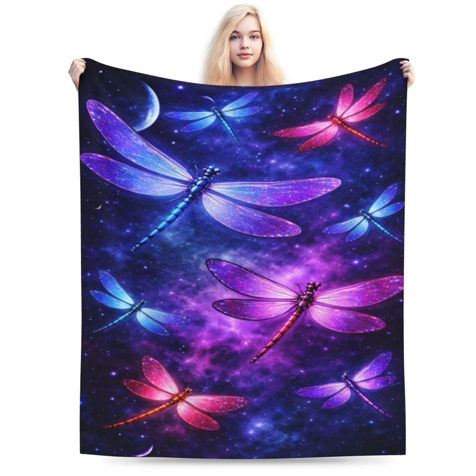 Galaxy Home Textiles - 宇宙トンボ柄フランネルブランケット天体銀河プリント抗ピリングフリーススロー家の装飾用