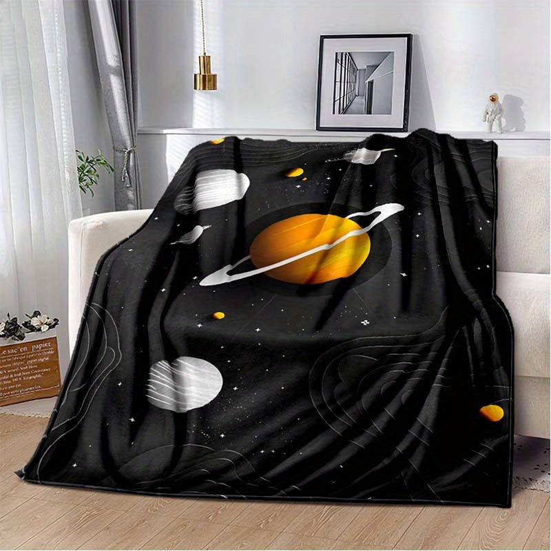Galaxy Home Textiles - 宇宙惑星フランネルスローブランケット 土星 太陽系 銀河 星空柄 ソファベッド用