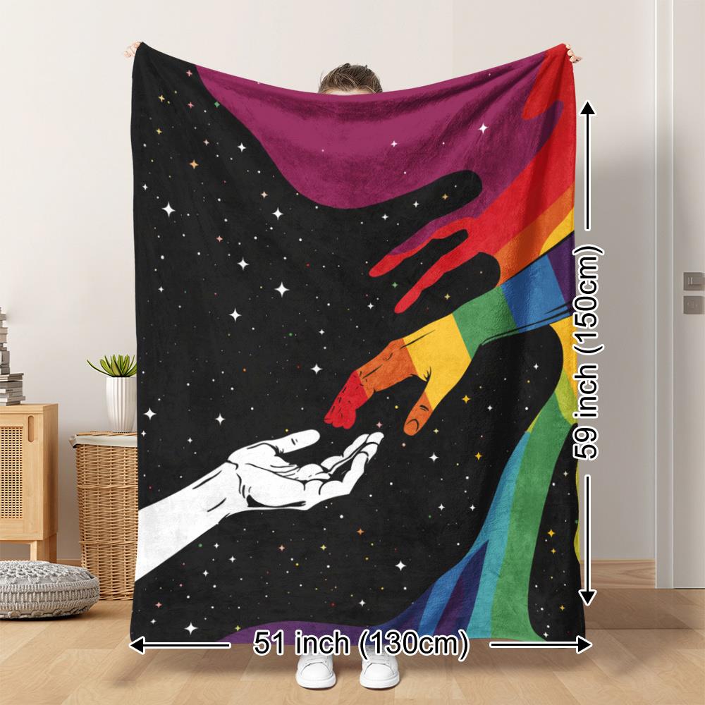 Galaxy Home Textiles - カラフルな虹色の手と銀河星柄のフランネルブランケット、暖かく居心地の良いプリントスローケット、リビングルーム、寝室、旅行に最適