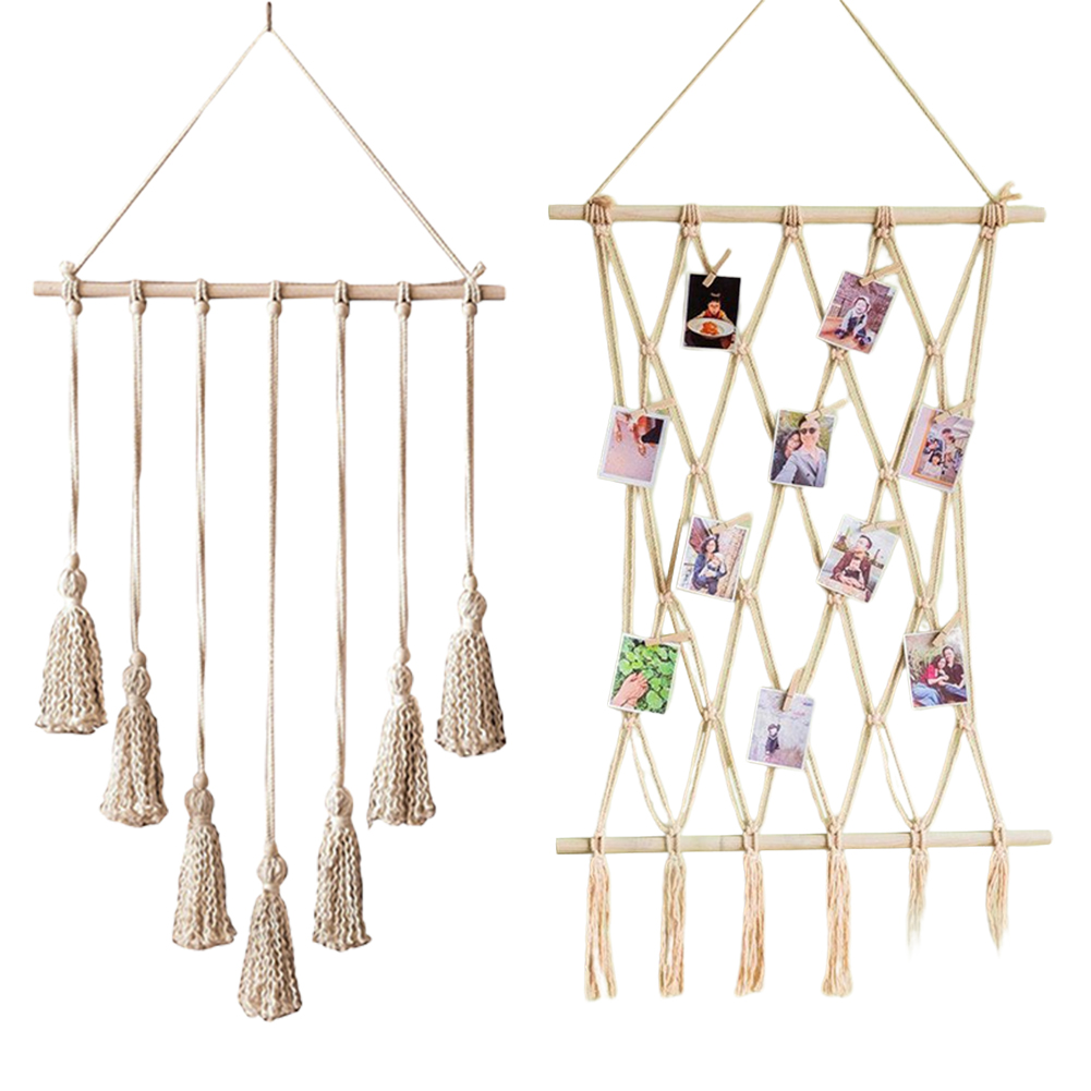 Home Textiles Exhibition - 壁掛けフォトコラージュ 北欧スタイル 展示用フォトデコレーションホルダー タッセル付き 甘い思い出を記録 美しいボホスタイル
