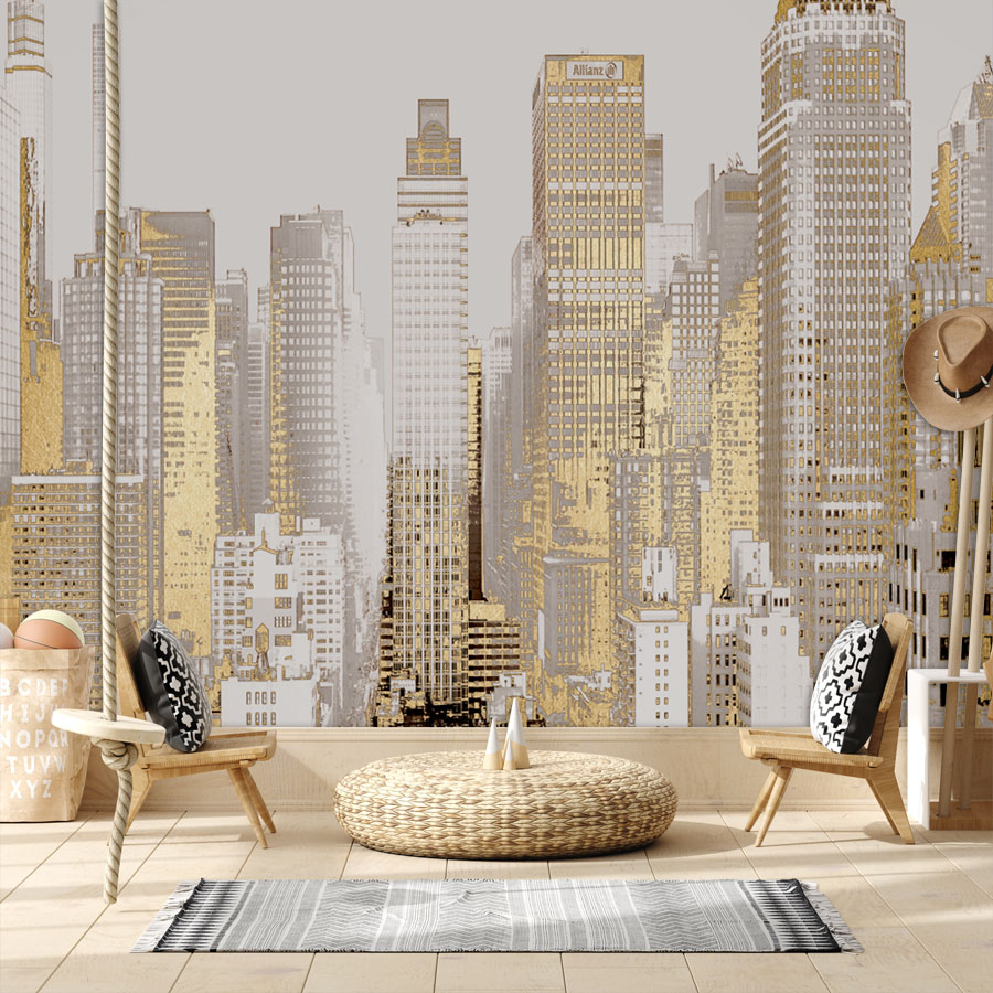 Home Textiles City - モダンなカスタムピールアンドスティック壁紙 リビングルーム用 接着剤不要の壁紙 ホームデコレーションパネル 都市建築 ソファリフォーム