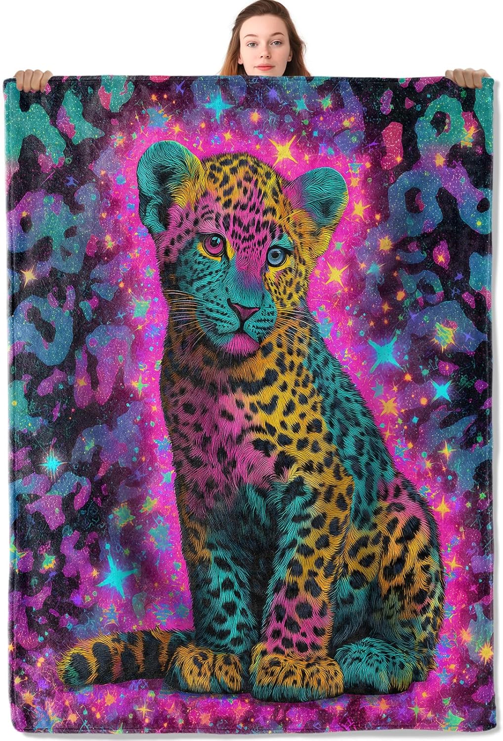 Galaxy Home Textiles - ギャラクシーレオパードブランケット カラフルな動物 宇宙デザイン ソフトスロー ファンタジー野生動物プリント 寝室の装飾