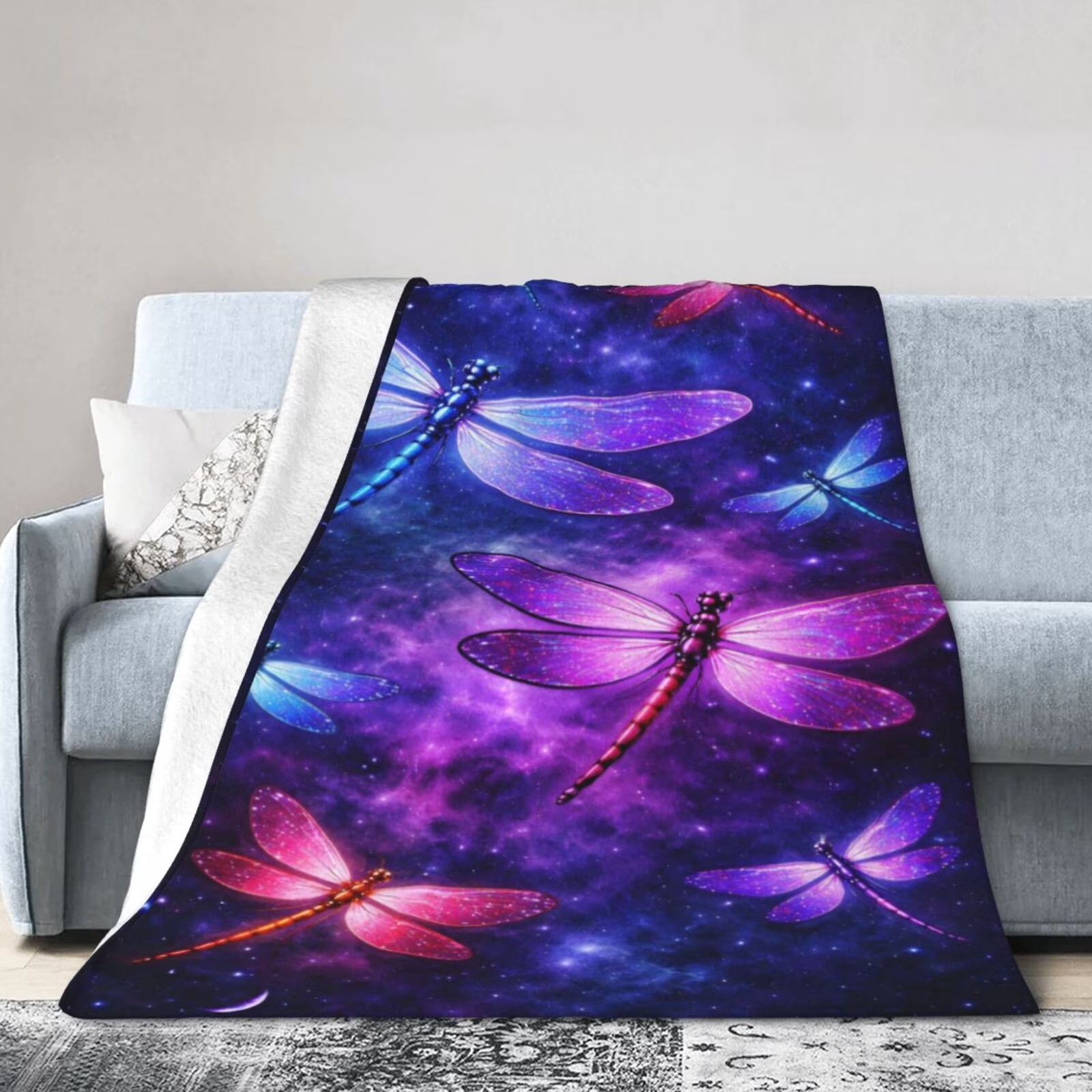 宇宙トンボ柄フランネルブランケット天体銀河プリント抗ピリング - Galaxy Home Textiles のレビューと価格