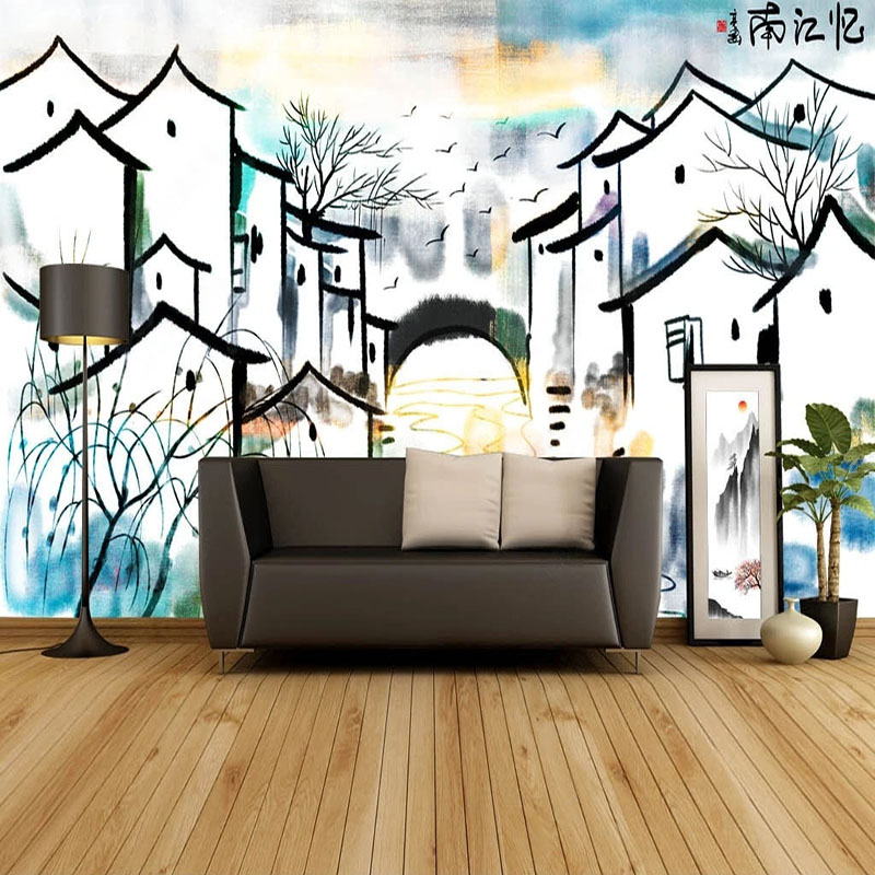 カスタム壁画壁紙中国風の抽象インク都市風景壁画リビングルーム - Home Textiles City のレビューと価格