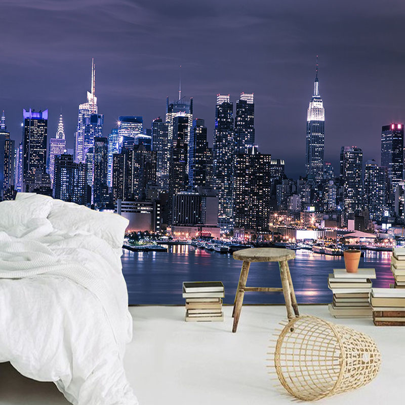カスタム3D不織布壁紙 モダンな都市の夜景壁画 リビングルー - Home Textiles City のレビューと価格