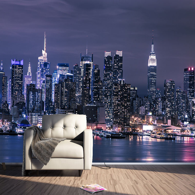 カスタム3D不織布壁紙 モダンな都市の夜景壁画 リビングルー - Home Textiles City のレビューと価格