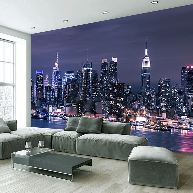 カスタム3D不織布壁紙 モダンな都市の夜景壁画 リビングルー - Home Textiles City のレビューと価格