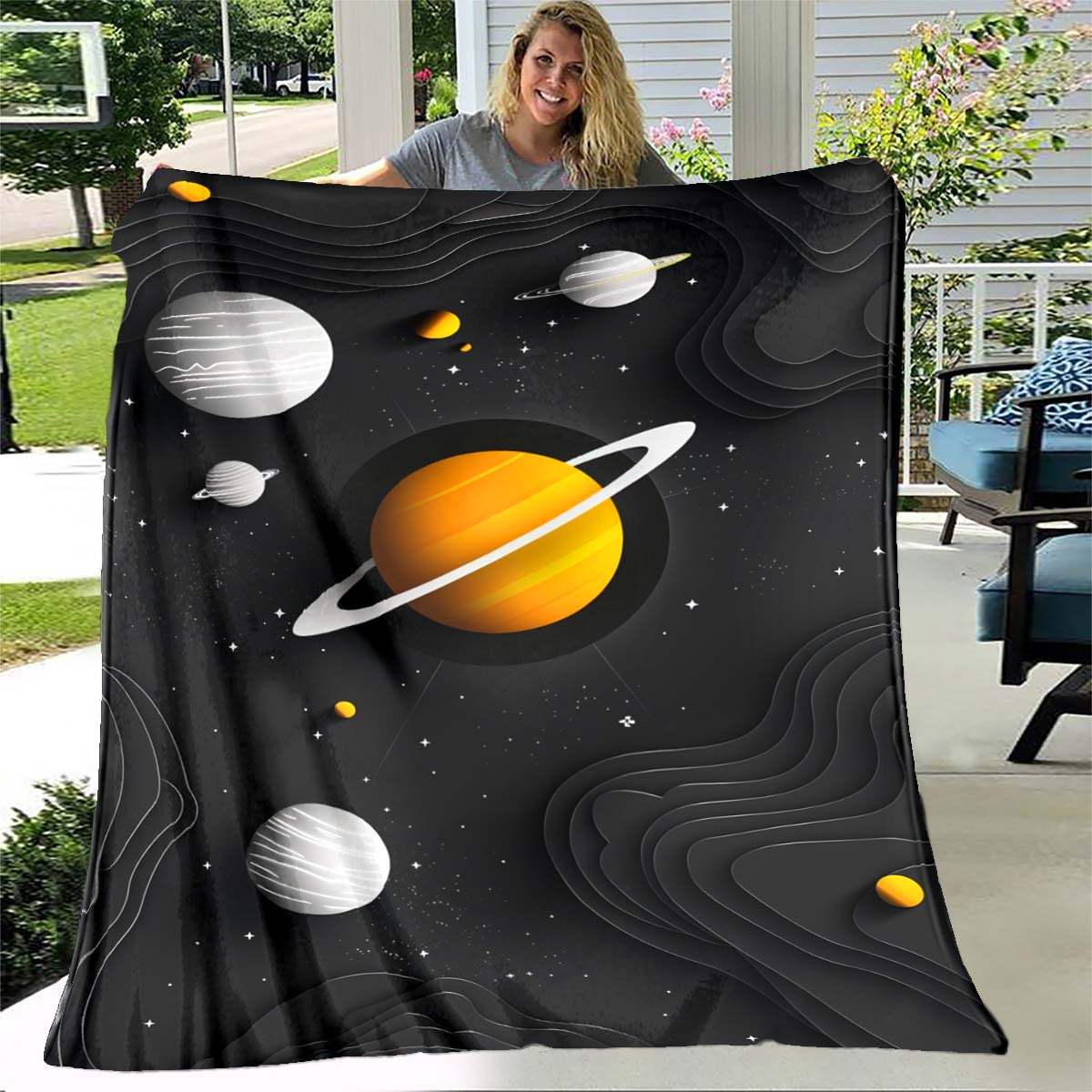 宇宙惑星フランネルスローブランケット 土星 太陽系 銀河 星 - Galaxy Home Textiles のレビューと価格