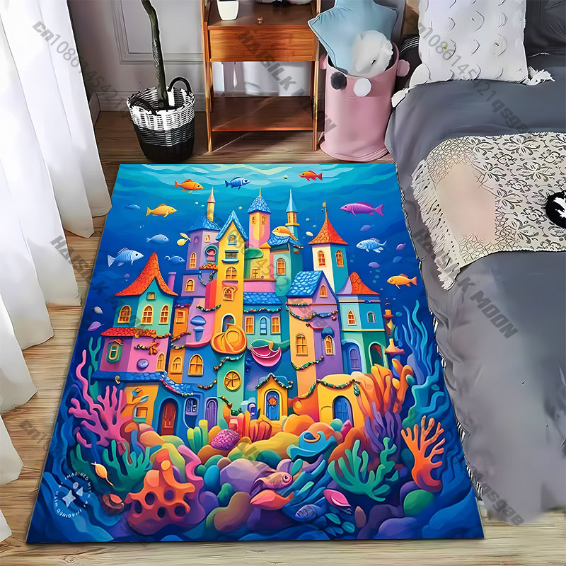鮮やかな色のカーペットが付いた水中都市ヨガリビングルームの装 - Home Textiles City のレビューと価格
