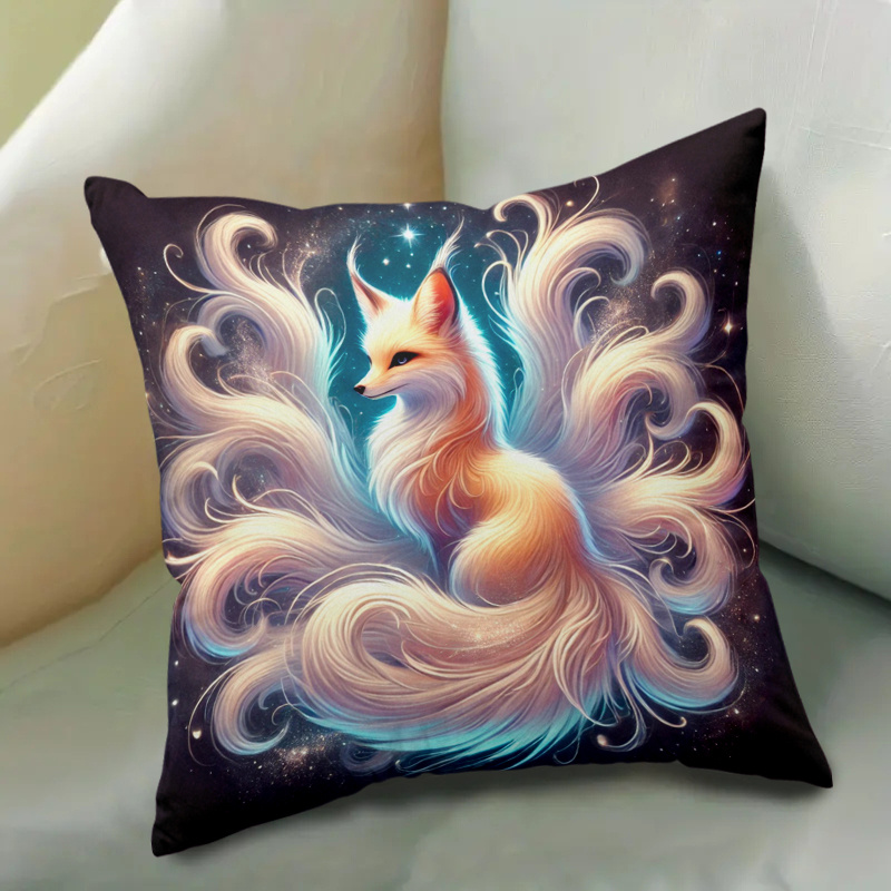 ファンタジー九尾狐枕カバー、神秘的な動物クッションカバー、銀 - Galaxy Home Textiles のレビューと価格
