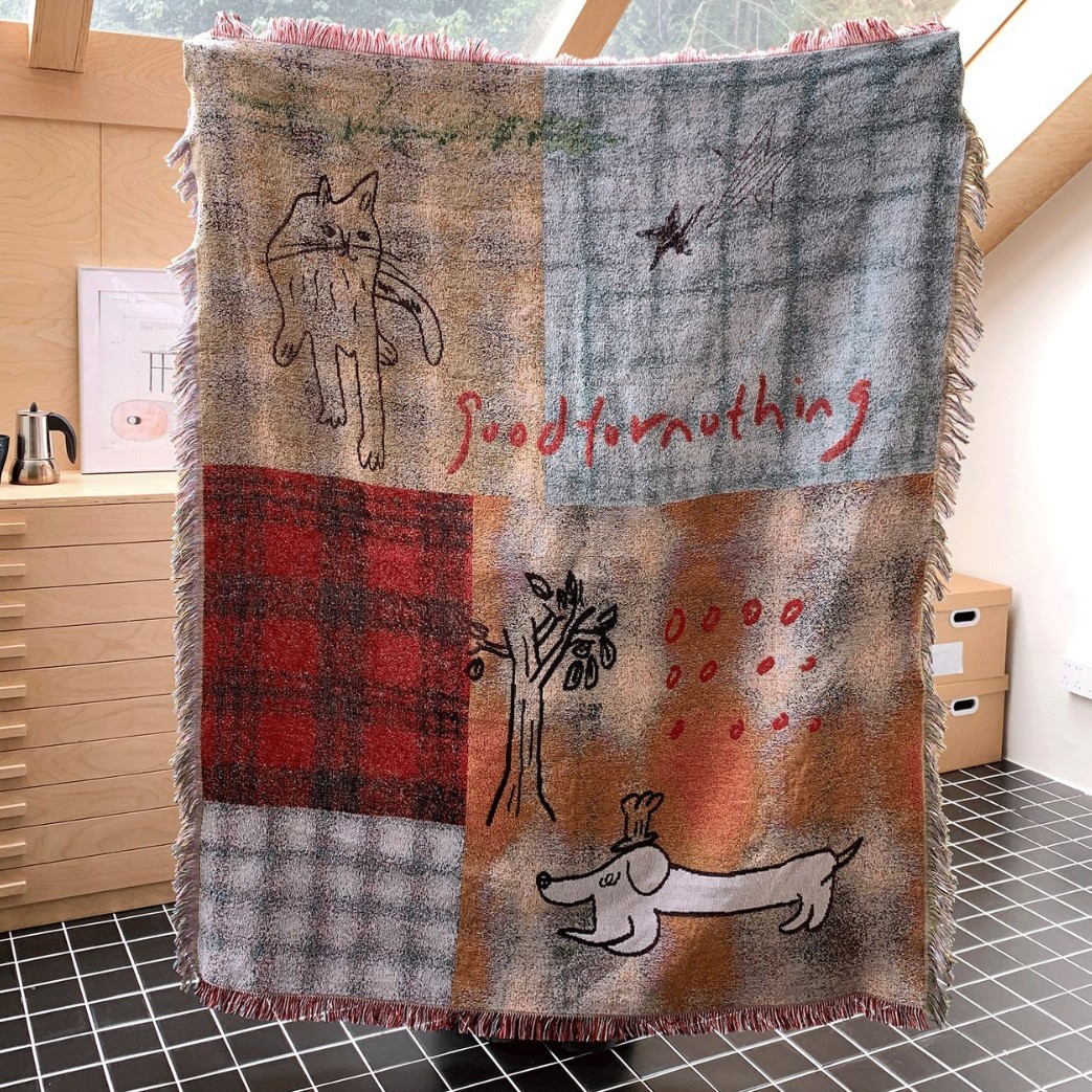 テキスタイルシティ中古代チェック柄犬アートタペストリーブラン - Home Textiles City のレビューと価格